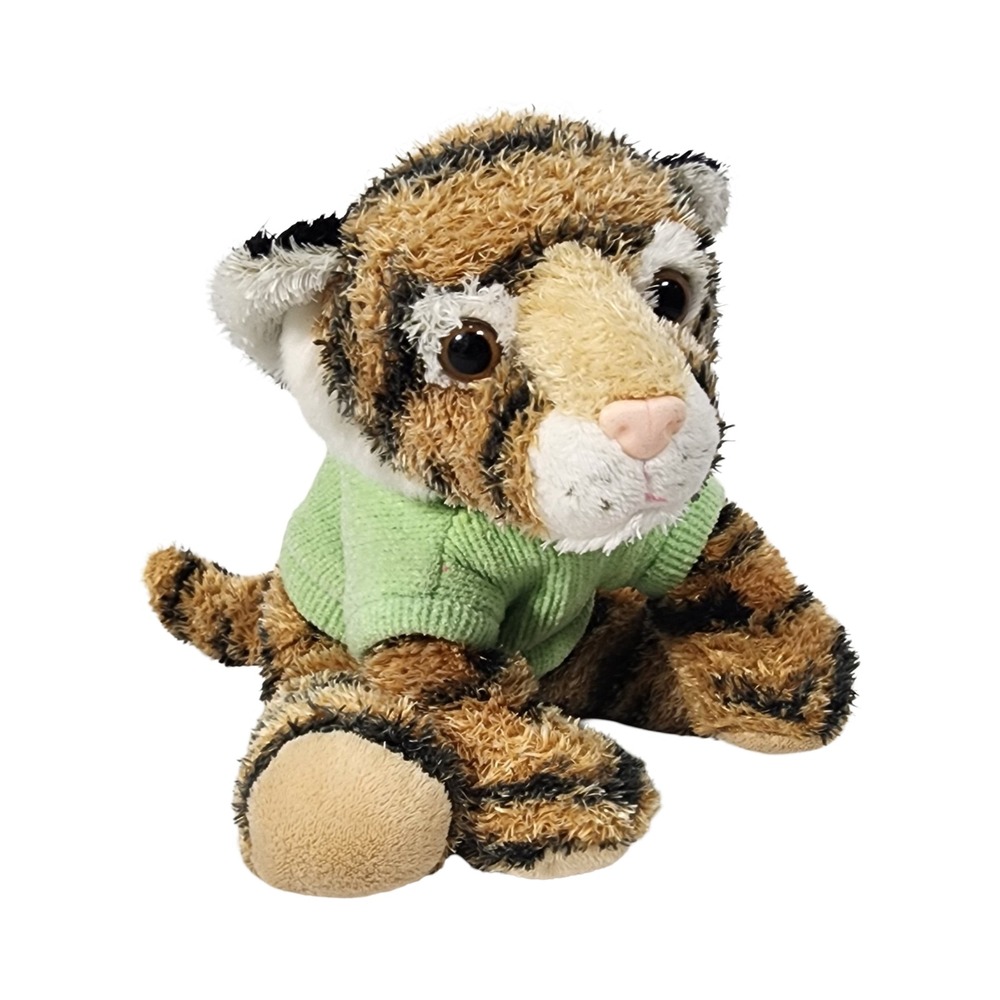 Aurora World Tiger Plush Brown Black Striped Stuffed Animal Green Sweater 7 Inch